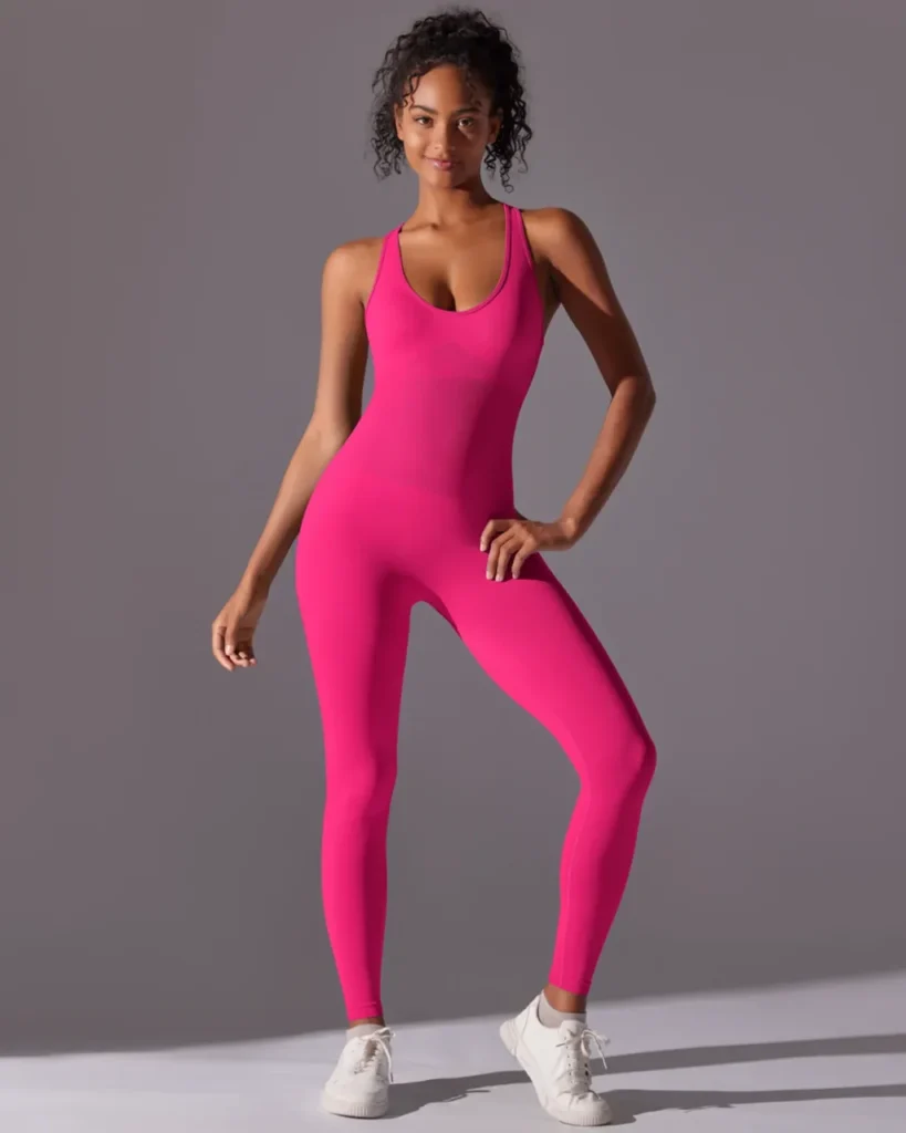 Seamless Solid Slim Fit One Piece Jumpsuit - Pink