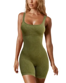 Seamless One Piece Yoga Jumpsuit - Olive Green