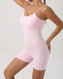 Seamless Tummy Control Jumpsuit With Padded - Light Pink