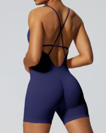 Seamless High Elastic Backless One Piece Yoga Jumpsuit - Deep Blue