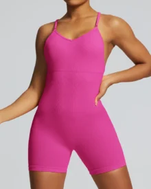 Seamless High Elastic Backless One Piece Yoga Jumpsuit - fuchsia