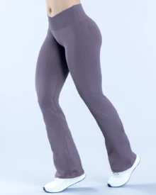 High Waist Flare Leg Quick Dry Yoga Pants - Mushroom Ash