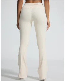 Seamless Sand Wash Fold Over Waist High Elastic Flare Yoga Pants - white