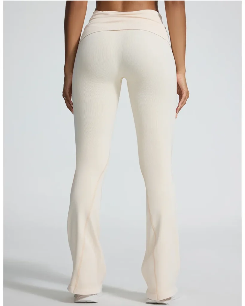 Seamless Sand Wash Fold Over Waist High Elastic Flare Yoga Pants - white