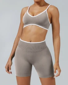 Seamless Backless Quick Dry Yoga Set - Cool brown