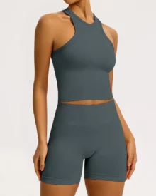 Seamless Backless Quick Dry Tight Yoga Set - Dark Grey
