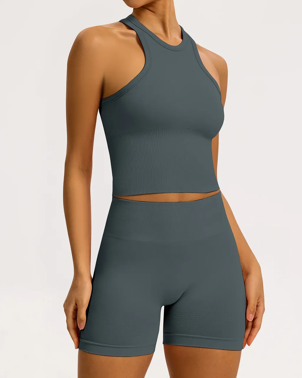 Set Yoga Ajustado Sin Costuras Sin Espalda De Secado Rapido - gris oscuro