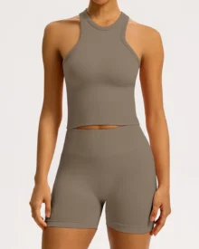 Seamless Backless Quick Dry Tight Yoga Set - gray
