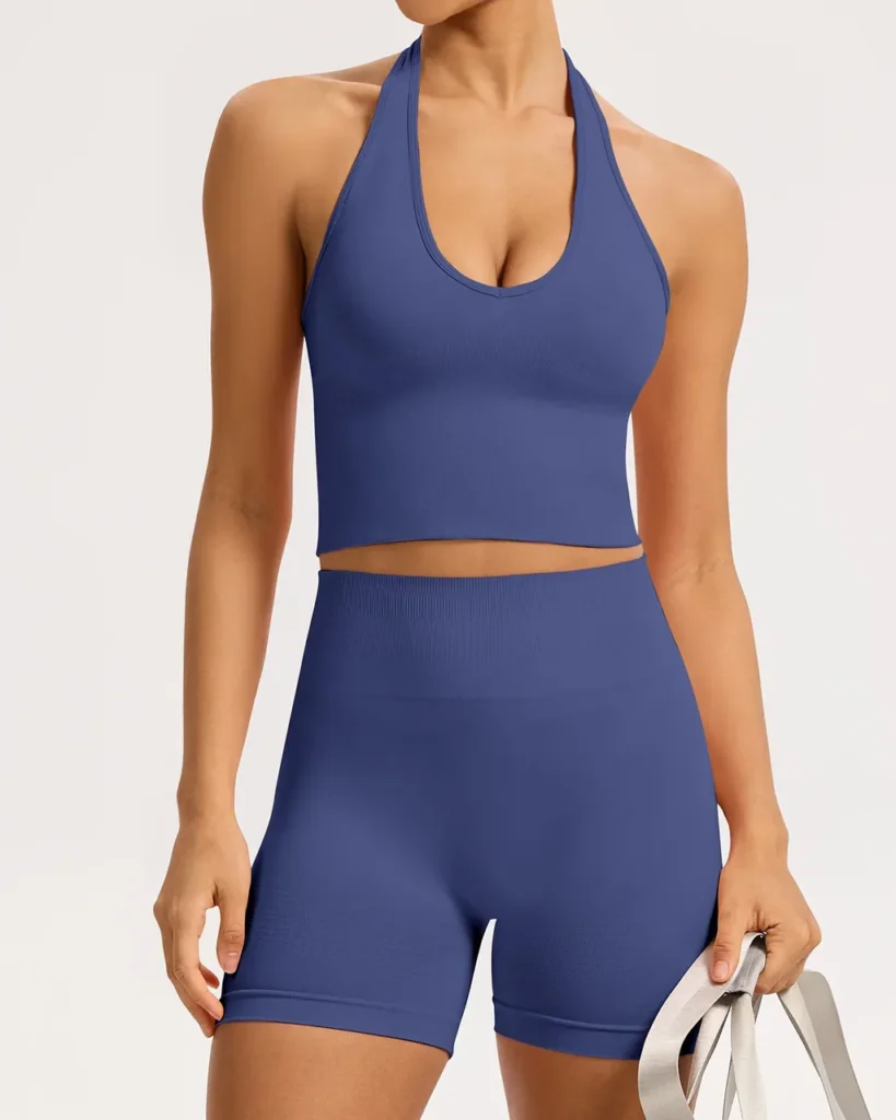 Seamless Backless Quick Dry Tight Yoga Set - navy blue
