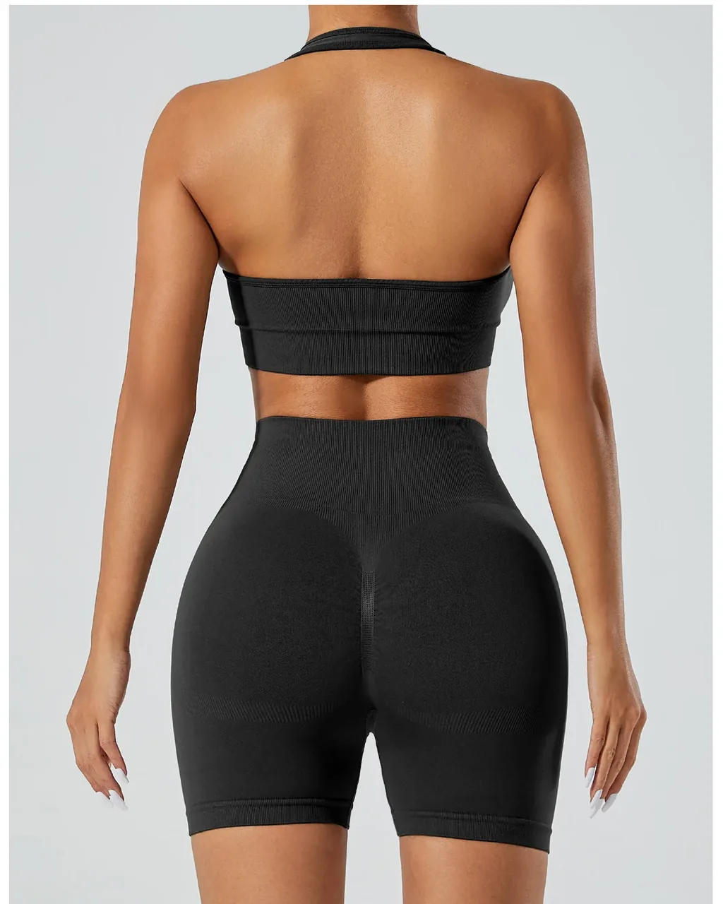 Seamless Backless High Waist Butt Lifting Yoga Set - black