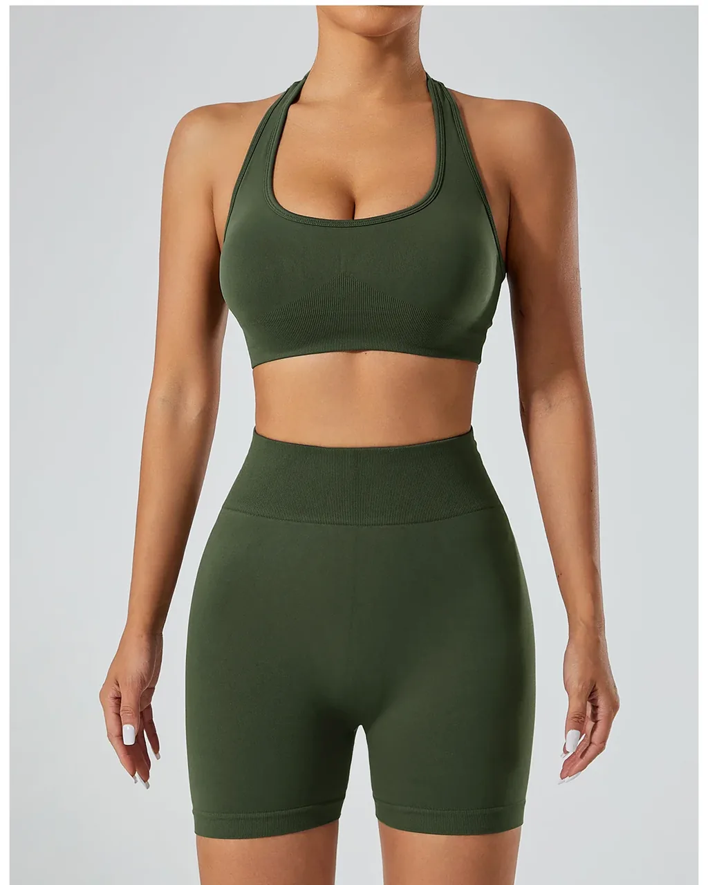Conjunto Yoga Sin Costuras Y Sin Espalda - verde bosque