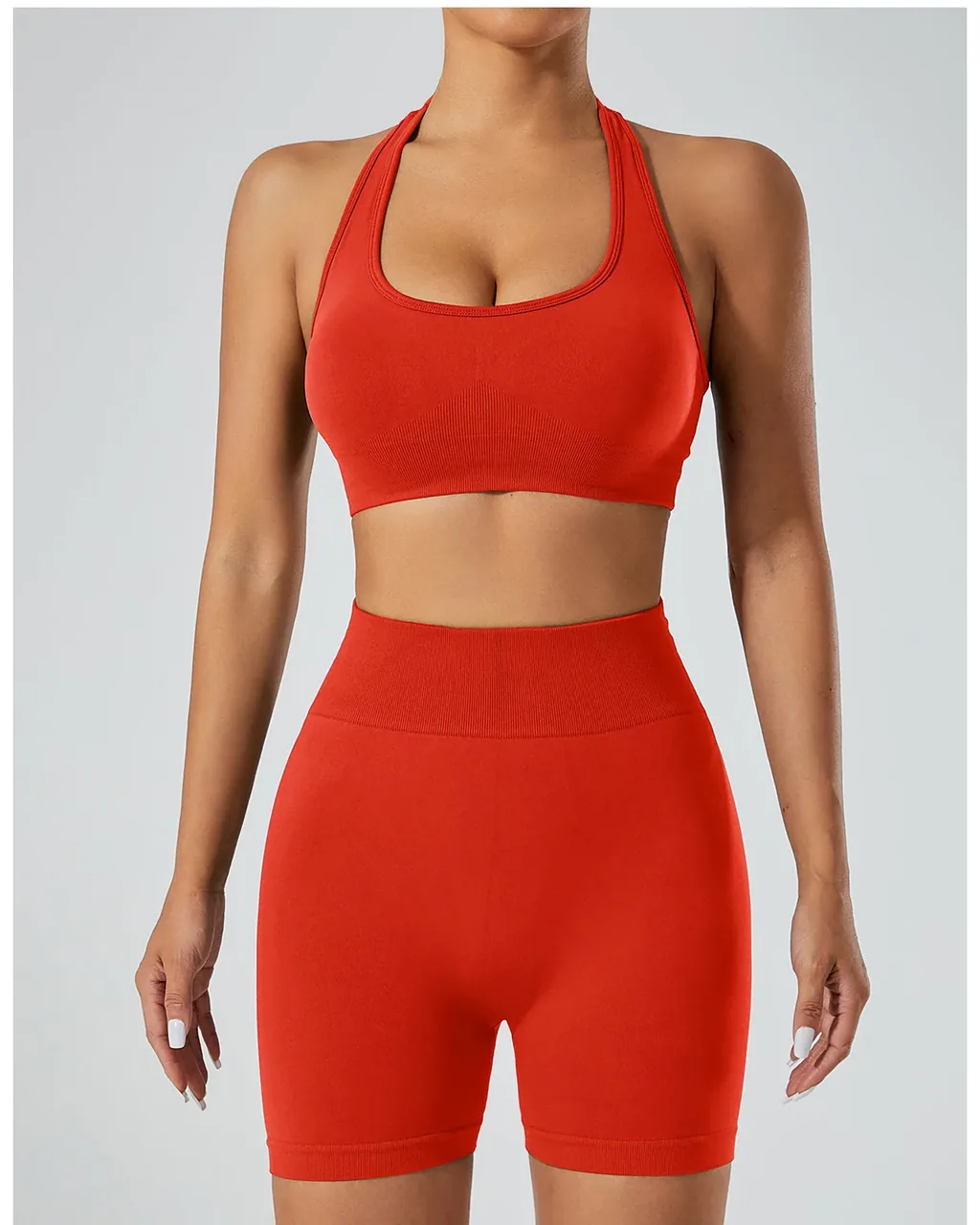 Conjunto Yoga Sin Costuras Y Sin Espalda - rojo