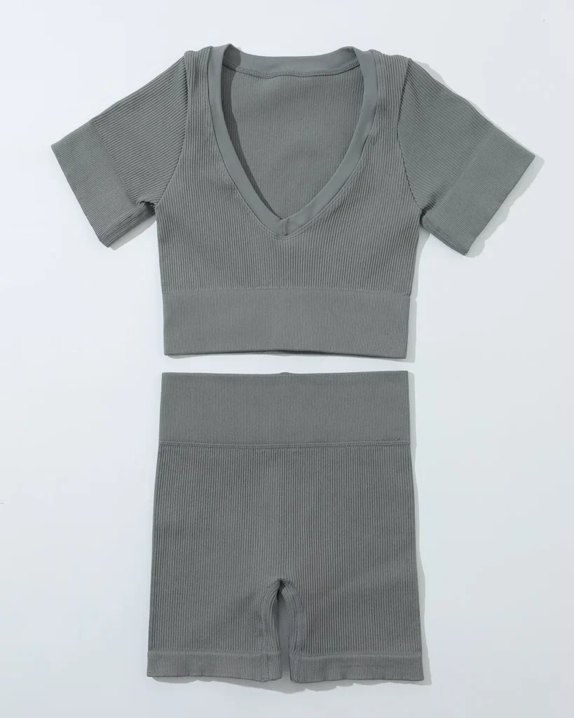 Set Yoga Sin Costuras Con Textura - gris