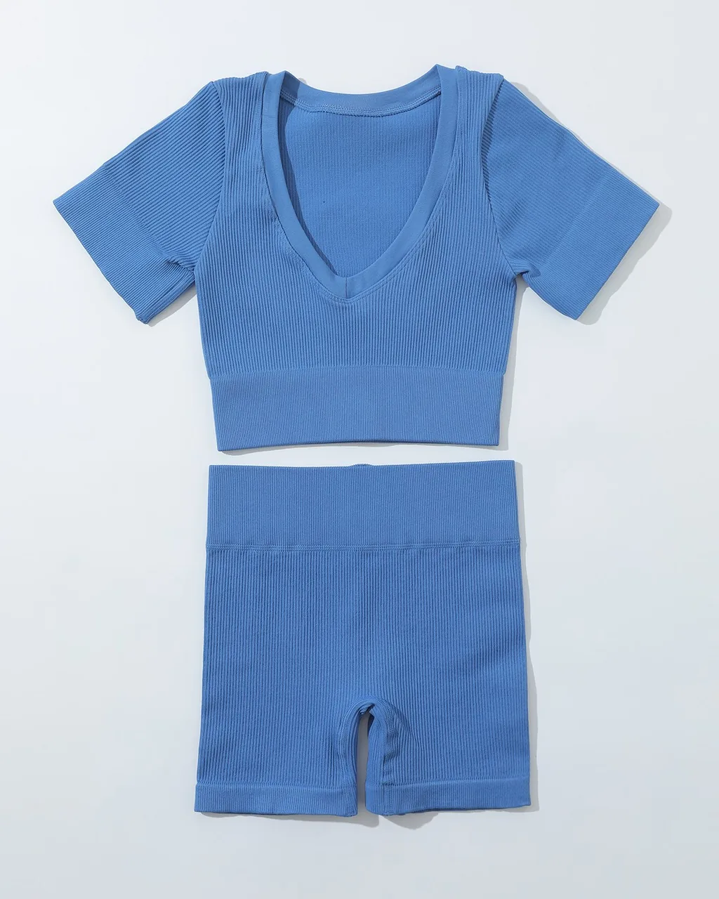 Set Yoga Sin Costuras Con Textura - azul acero
