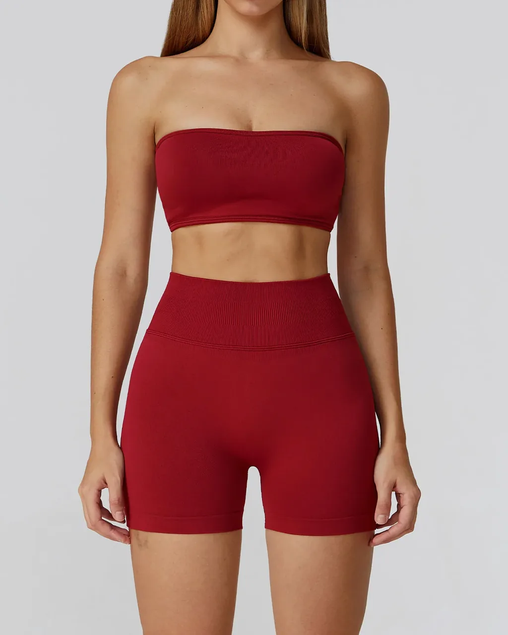 Conjunto Yoga Sin Costuras Con Espalda Descubierta Y Cintura Alta - borgoña
