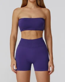 Seamless Cutout Backless High Waist Yoga Fitness Set - Purple