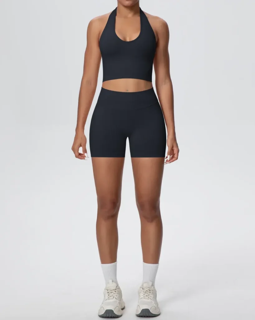 Seamless Breathable Halter Backless Yoga 2 Piece Set - Midnight