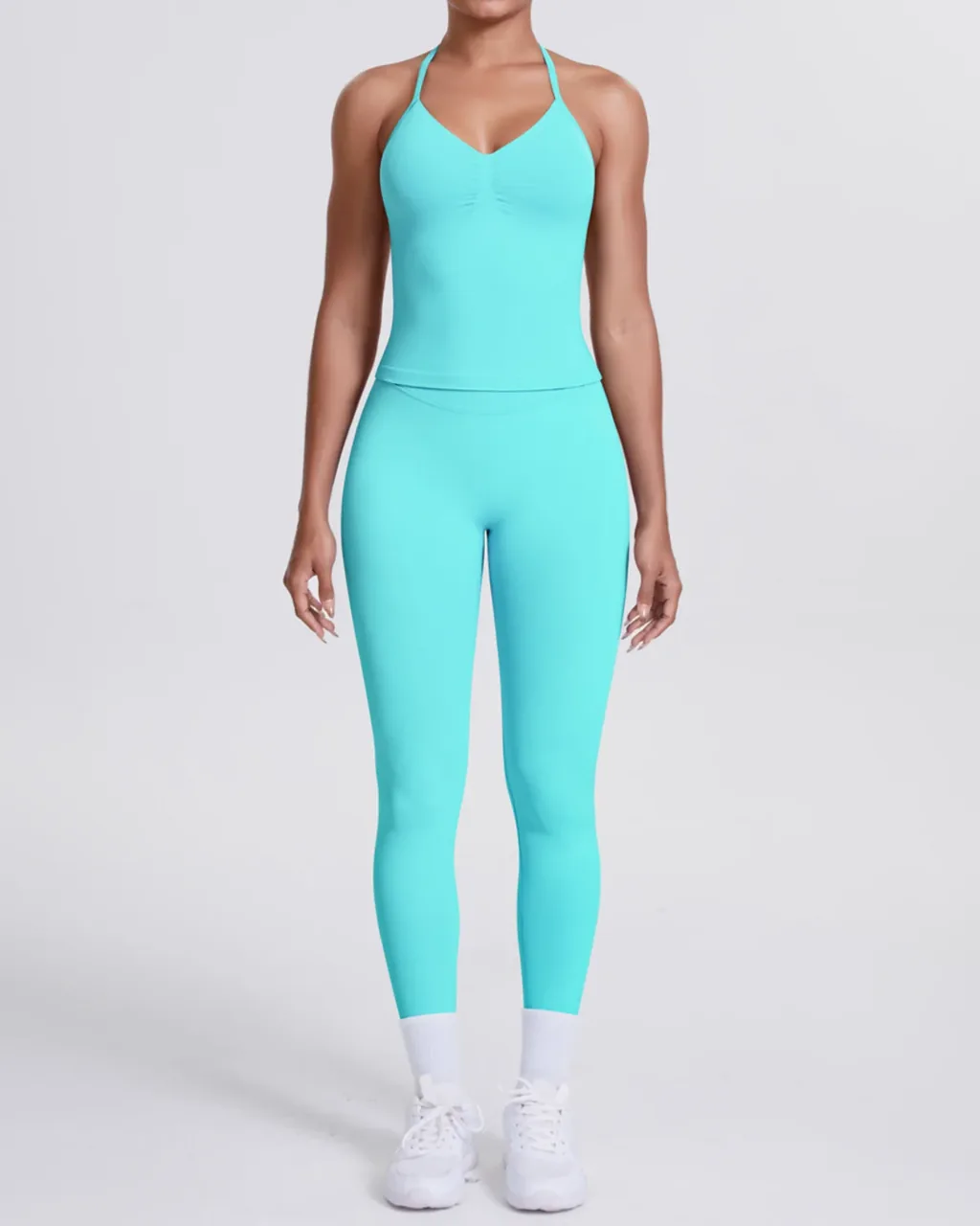 Conjunto Yoga Sin Costuras: Chaleco Y Pantalón - azul cielo