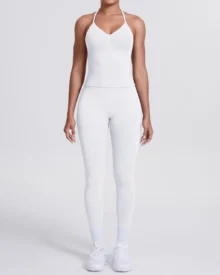 Seamless Solid Color Backless Vest Pants Yoga 2 Piece Set - White