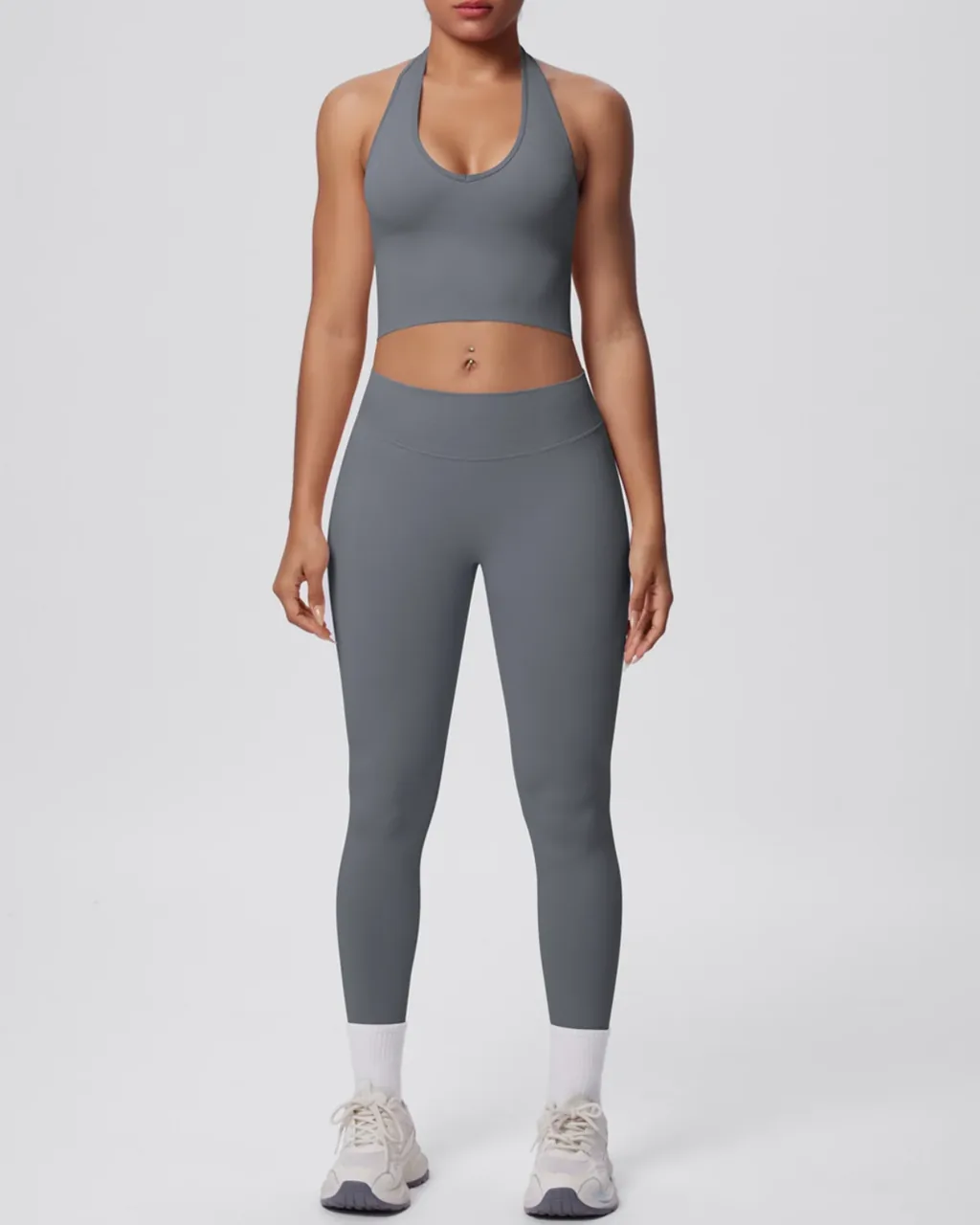 Set Yoga Sin Costuras Con Sostén Halter - gris oscuro