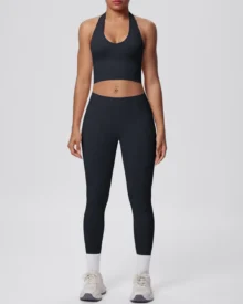 Seamless Halter Back Tight Yoga 2 Piece Set - Midnight