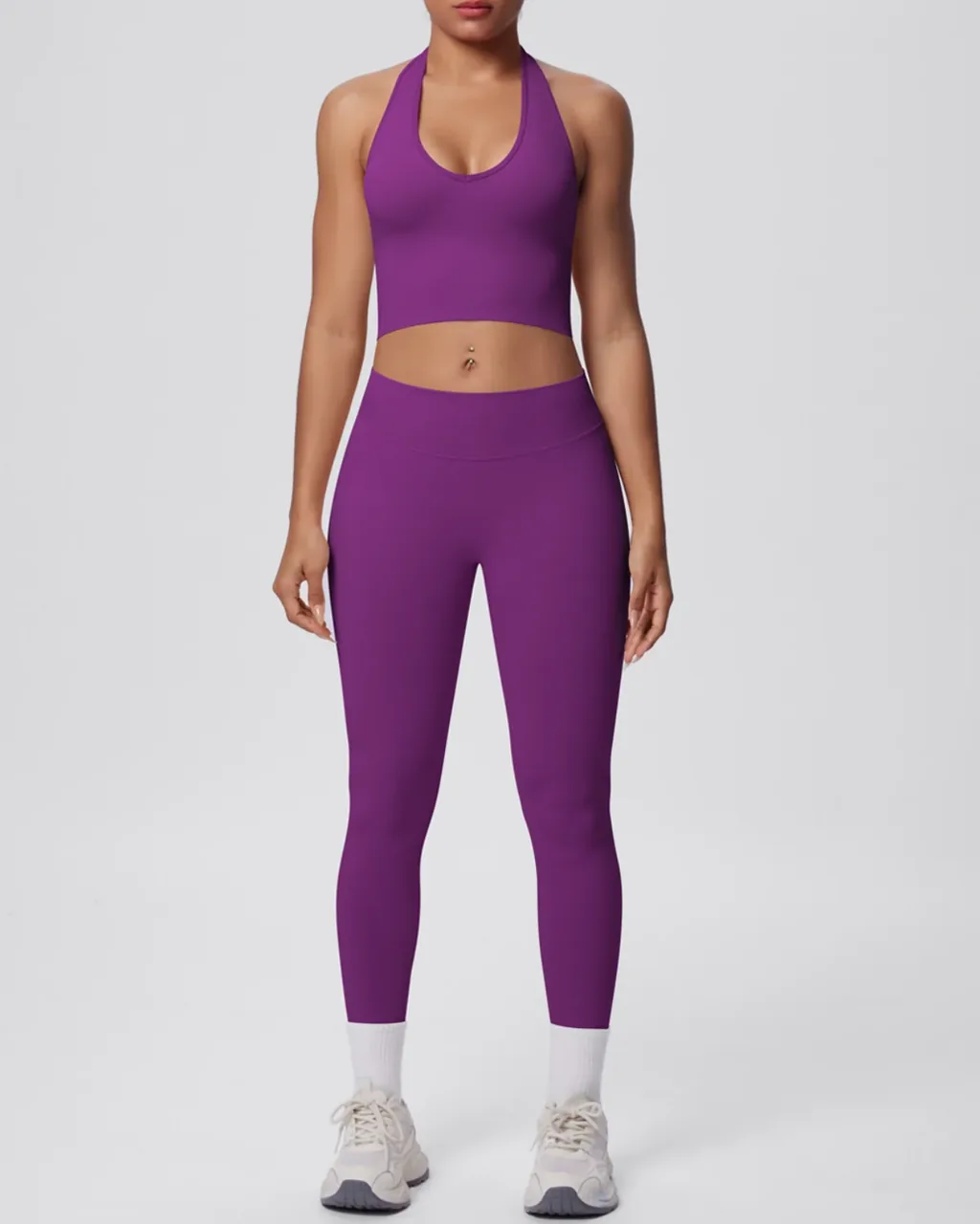 Set Yoga Sin Costuras Con Sostén Halter - morado