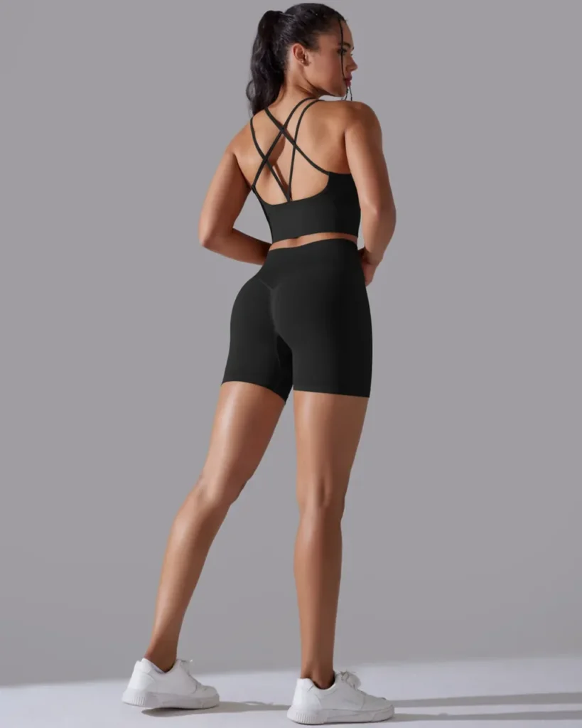 Seamless Knit Solid High Stretch Backless Yoga 2 Piece Set - Black
