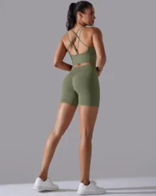 Seamless Knit Solid High Stretch Backless Yoga 2 Piece Set - Sage
