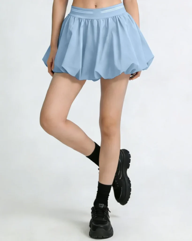 Quick Dry Color Block Bubble Liner Ballet Tennis Skirt - Light Blue