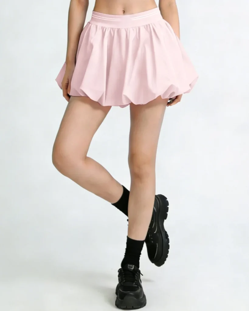 Quick Dry Color Block Bubble Liner Ballet Tennis Skirt - Pink