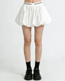 Quick Dry Color Block Bubble Liner Ballet Tennis Skirt - White