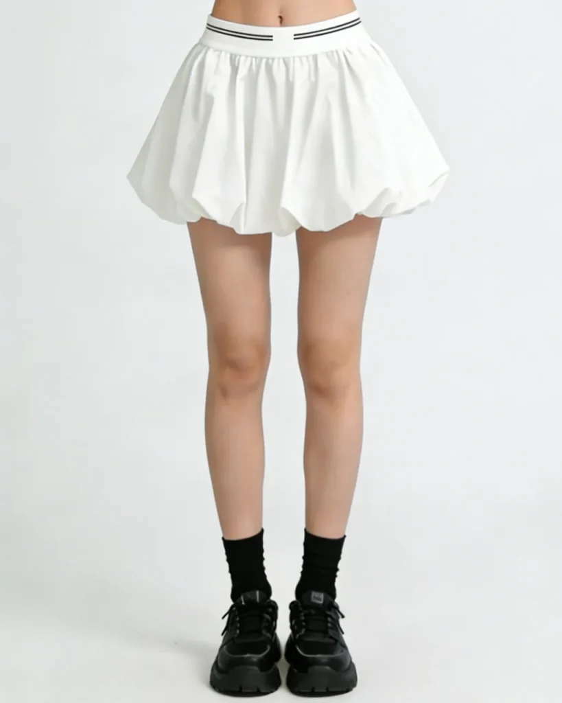Quick Dry Color Block Bubble Liner Ballet Tennis Skirt - White
