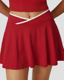 Cross V-Waist Slim Outdoor Yoga Skirt Tennis Skort - Burgundy
