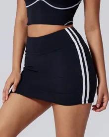 Falda Tenis Cintura Alta Con Bloques De Color Sensación Nude - azul marino