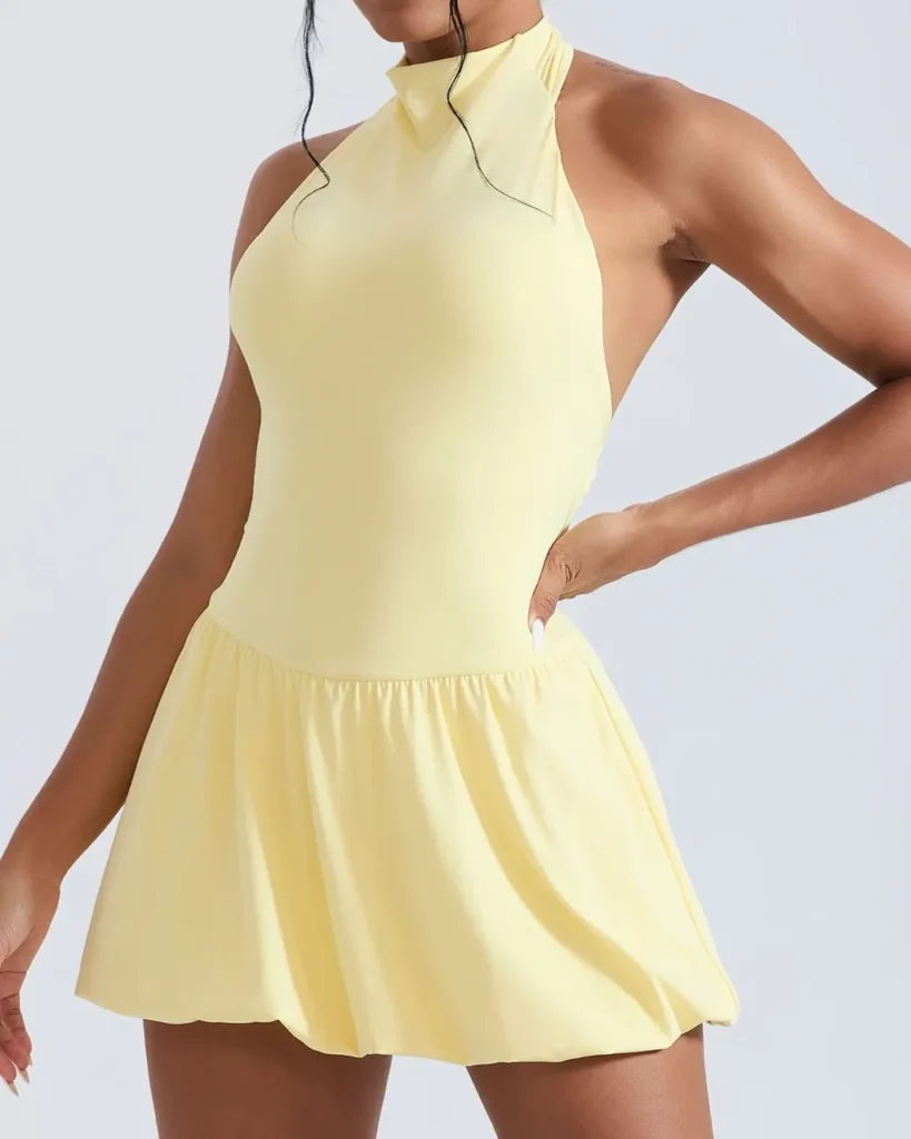 High Neck Quick Dry Golf Tennis Dress - Pale Yellow