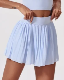 Elastic High Waist Pocket Pleated Tennis Skirt - Baby Blue
