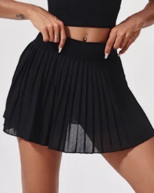 Elastic High Waist Pocket Pleated Tennis Skirt - Navy