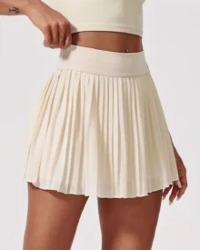 Elastic High Waist Pocket Pleated Tennis Skirt - Nude