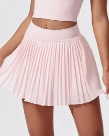Falda Tenis Elástica De Cintura Alta Con Bolsillos Y Pliegues - rosa
