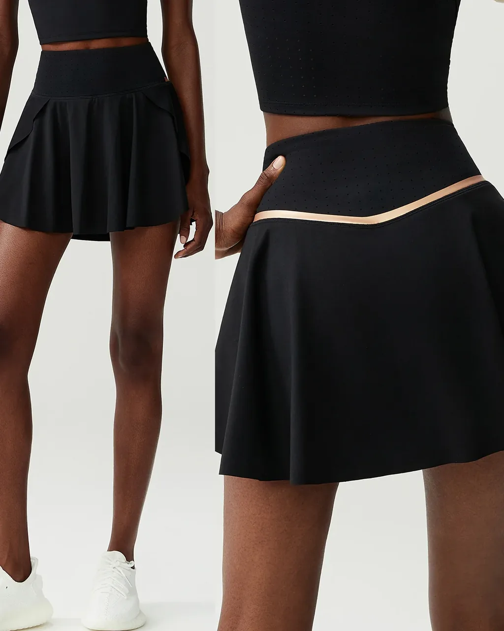High Waist Plus Size Piece Tennis Skirt - Black