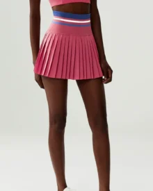 High Waist Ribbed Quick Dry Plus Size Tennis Skirt - Pink
