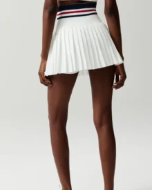High Waist Ribbed Quick Dry Plus Size Tennis Skirt - White alternate view