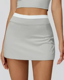 Nude Feel Color Block Skort High Waist Ribbed Fake - Light Grey