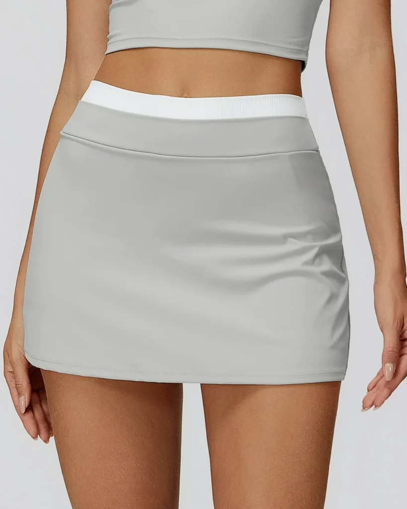 Nude Feel Color Block Skort High Waist Ribbed Fake - Light Grey