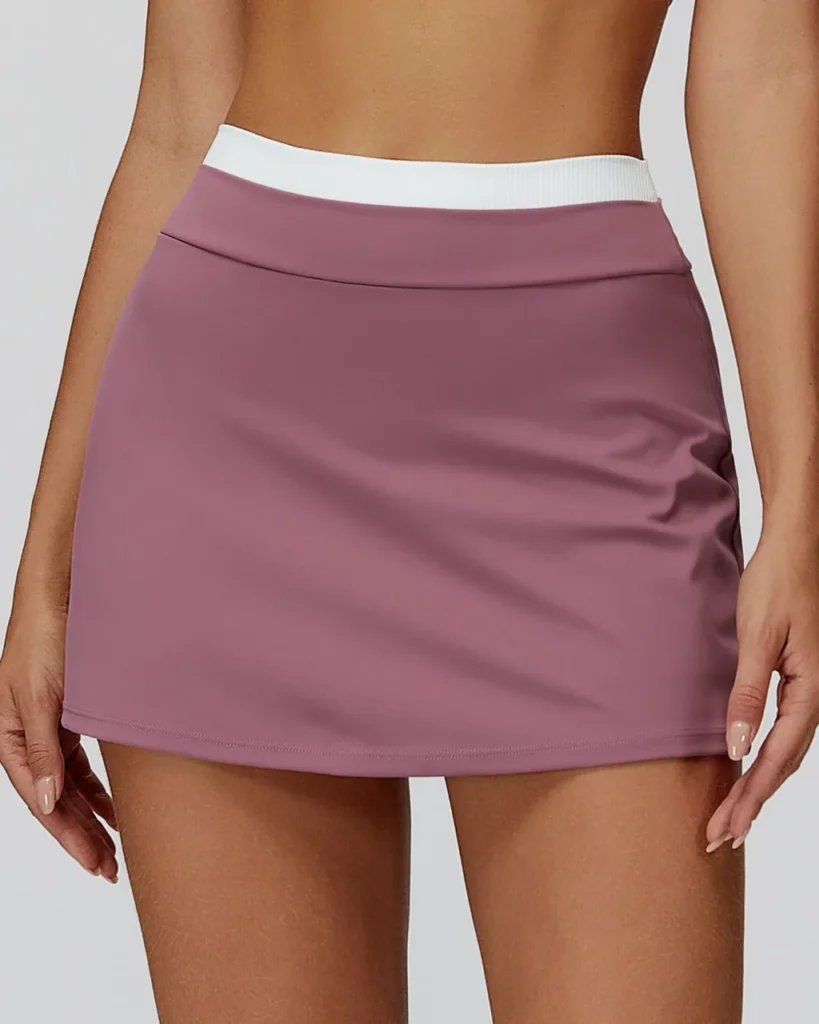 Nude Feel Color Block Skort High Waist Ribbed Fake - Mauve
