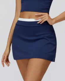 Nude Feel Color Block Skort High Waist Ribbed Fake - Navy