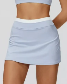 Nude Feel Color Block Skort High Waist Ribbed Fake - Silver