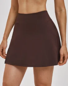 A-Line Skort Anti-Flashing Liner Shorts Tennis Skirt - Brown