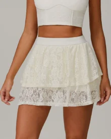 Breathable Mesh Yoga Skort Anti-Flashing Tennis Skirt - Ivory
