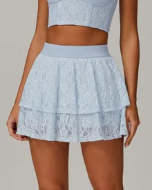 Breathable Mesh Yoga Skort Anti-Flashing Tennis Skirt - Light Blue